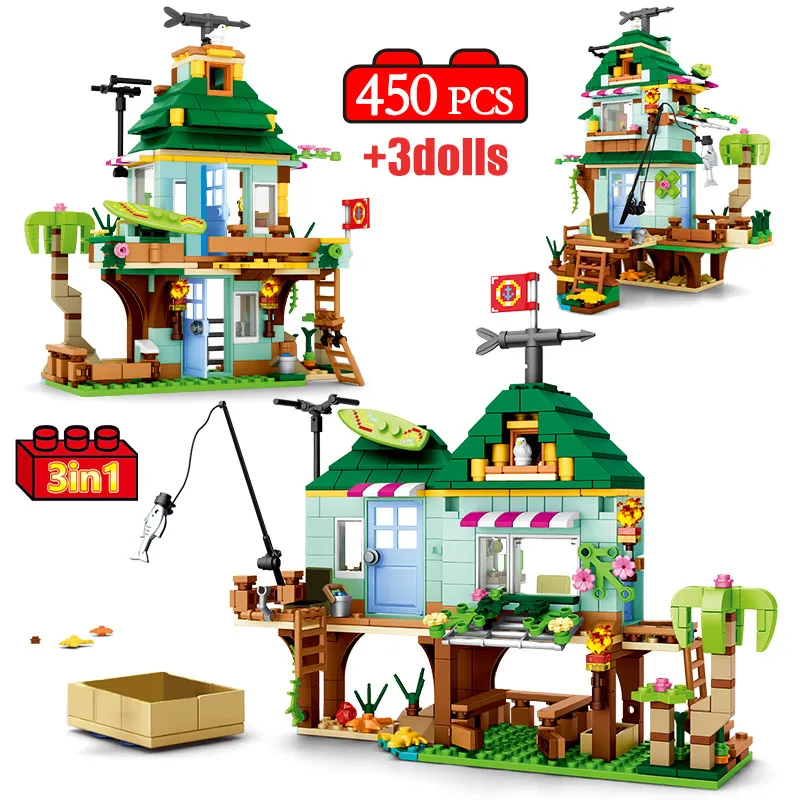 

City Street View 1 Change 3 Island Sea View House Architecture Building Blocks Seaside Fishing Cabin Bricks Toys For Kids Gifts