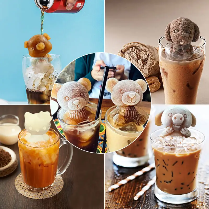 

Food Grade Silicone Mould Creative Bear Ice Cube Mold 3D Rose Flower Ice Cube Making Tool Coke Coffee Milk Tea Ice Mold