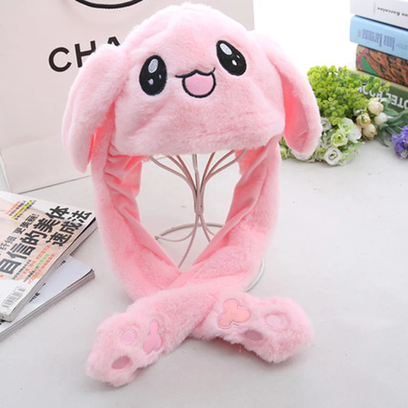 

New Beanie Plush Rabbit Hat With Moving Ears Warm In Winter Women's Bunny Caps Shine Earflaps Hat For Men Ears Casual Animal Cap