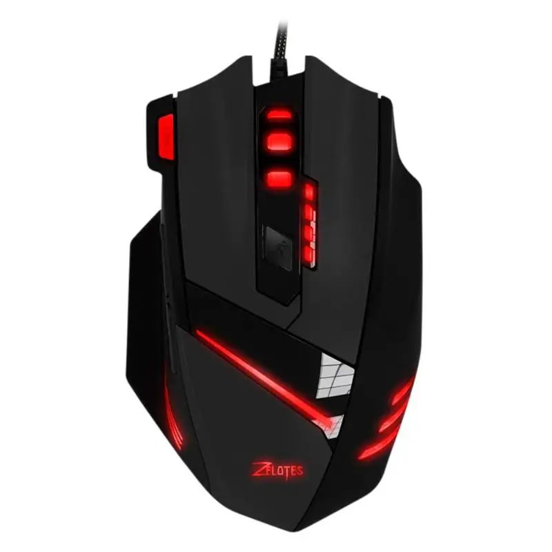 ZELOTES T-60 программируемая Проводная игровая мышь USB 7200 dpi 7 кнопок светодиодный оптическая компьютерная геймерская мышь для ноутбуков настольных ПК мыши