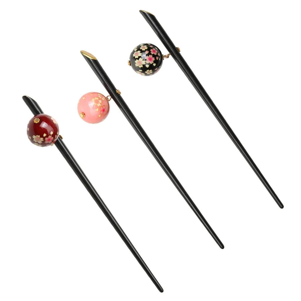 

3 Pieces Retro Acrylic Hair Stick Pin Elegant Hairpin Kimono Dress Sakura Flower Hair Accessories