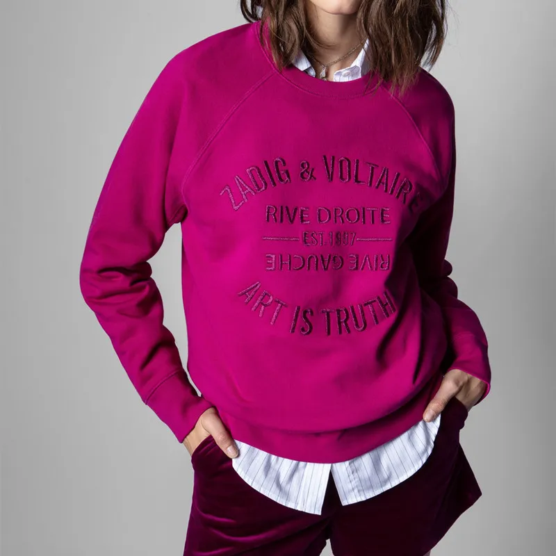 Женские красные толстовки с круглым вырезом 100% хлопок вышивка буквами свободный