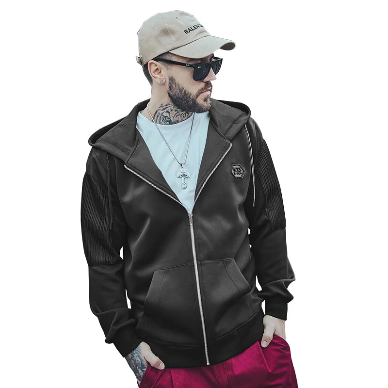 Новые мужские толстовки с капюшоном больших размеров на молнии логотипом морщин