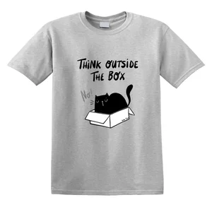 Thinking Outside The Box Cat Funny T Shirts Hip Hop Streetwear Camisas Harajuku Oversized T-shirt for Men Drop Shipping
