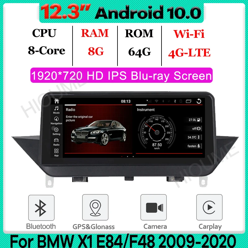 

12.3" 8Core CPU 8G RAM Android 10 Car Multimedia Player for BMW X1 E84 F48 2009-2020 w/ GPS Navigation CarPlay Stereo Radio
