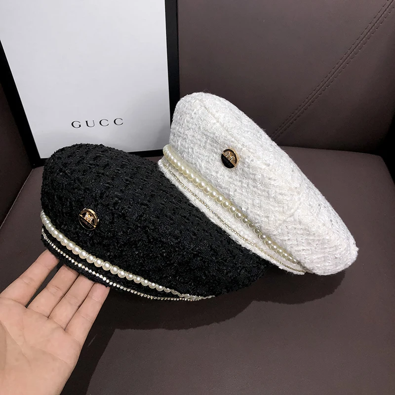 

Pearl Beret children's wool woven octagonal hat Korean fashion Japanese retro bud painter's hat