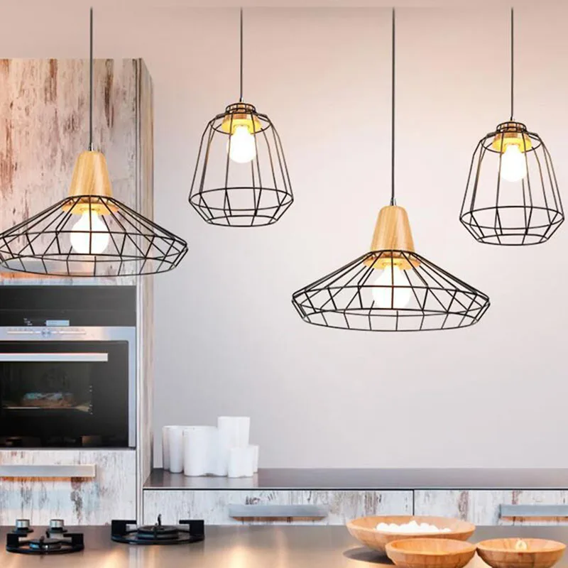 Металлическая подвесная люстра в стиле ретро с металлическим абажуром Подвесная