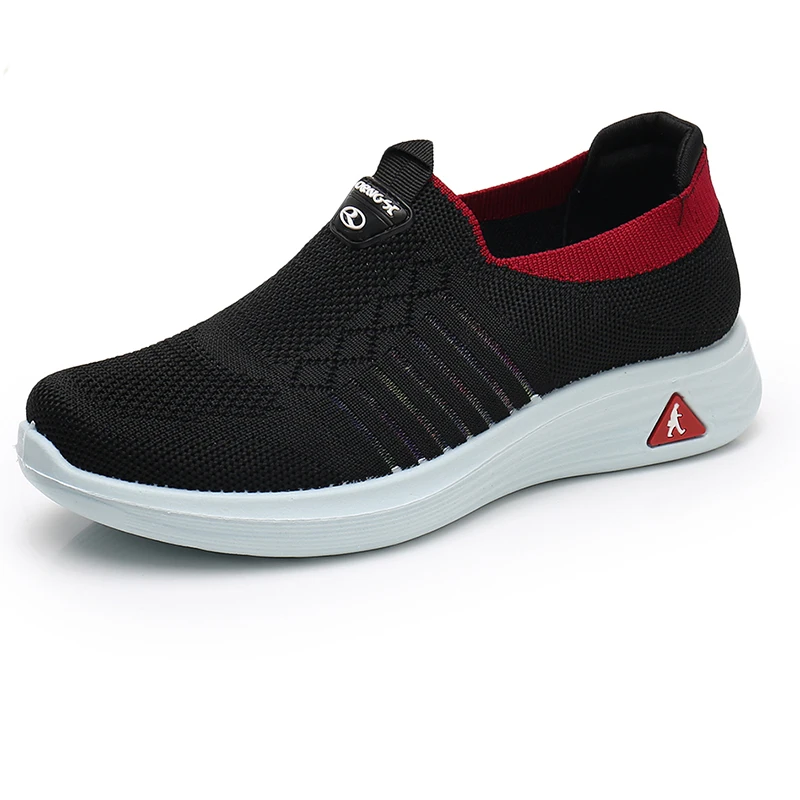 

Flying Woven Breathable Female Running Shoes Women Casual Mother Sports Shoes Ladies Soft Bottom Mesh Slip-On Mesh Solid Shallow