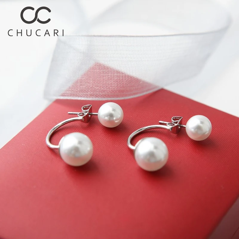 CHUCARI, новинка, модные, хит, посеребренные, Двухсторонние серьги, ювелирные изделия, хрустальный шар, серьги-гвоздики, искусственный жемчуг, серьги для женщин