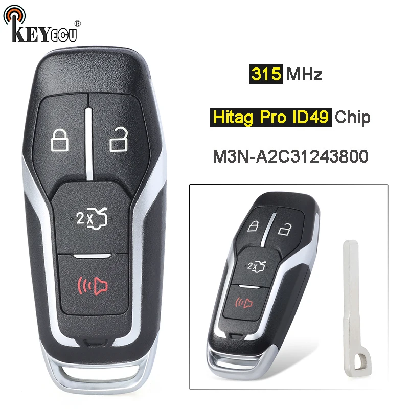 

KEYECU ASK 315MHz ID49 Chip M3N-A2C31243800 164-R8109 Smart 3 Button Remote Key Fob for Ford Fusion Edge Explorer 2015 2016 2017