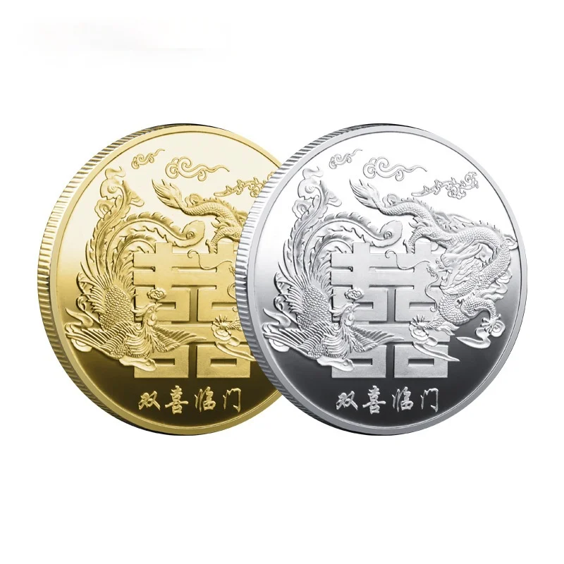 

Fu Lu Shou Cai Chinese Traditional Culture Collection Double Luck Arrive By The Dragon and The Phoenix Commemorative Coin