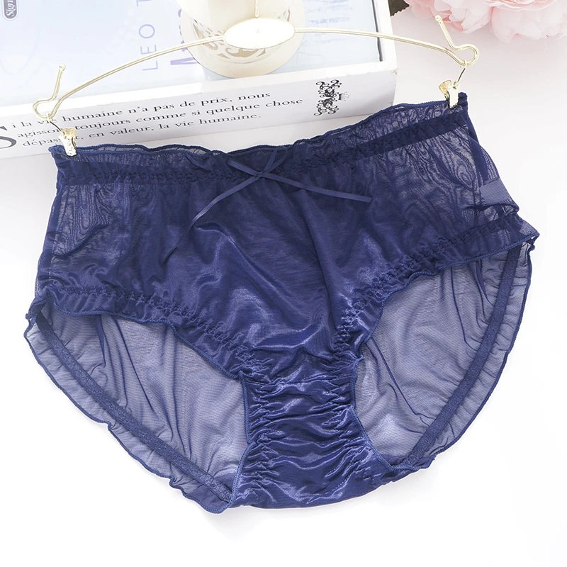 Women's Sexy Panties Large Sizes Summer New Thin Transparent Mesh Fake Silk Underwear for Women Briefs Plus Size Panties