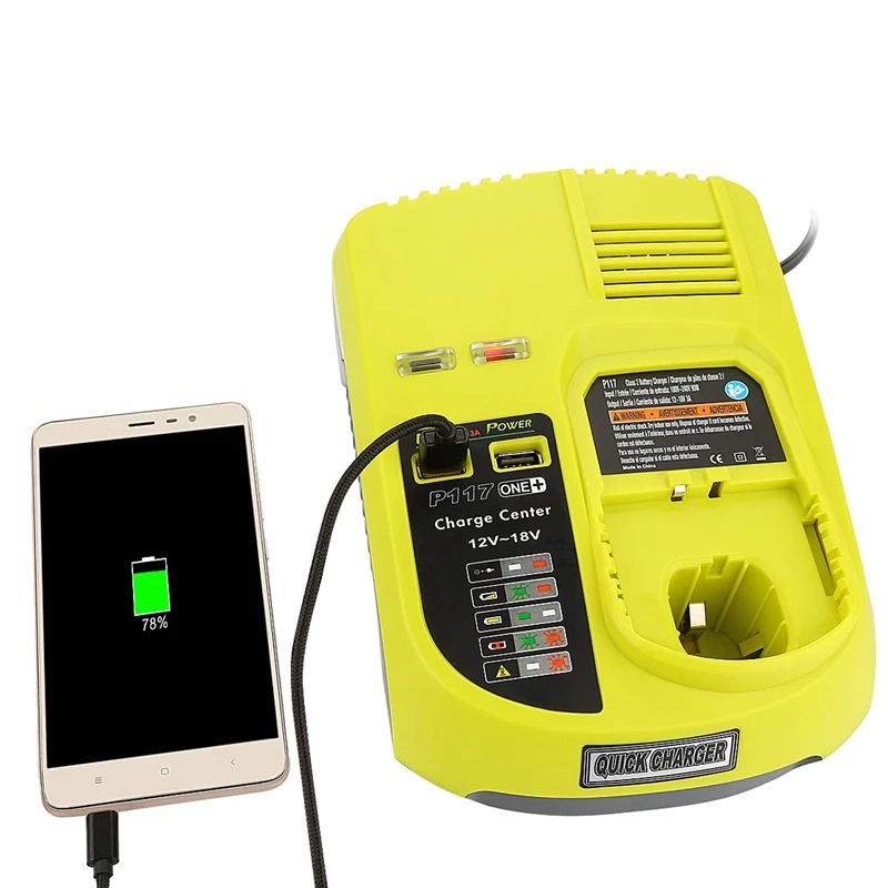 

3A 12V 14.4V 18V For Ryobi P117 Rechargeable Battery Charger Battery Pack Power Tool Ni-Cd Ni-Mh Li-Ion P110, P111, P107,P108