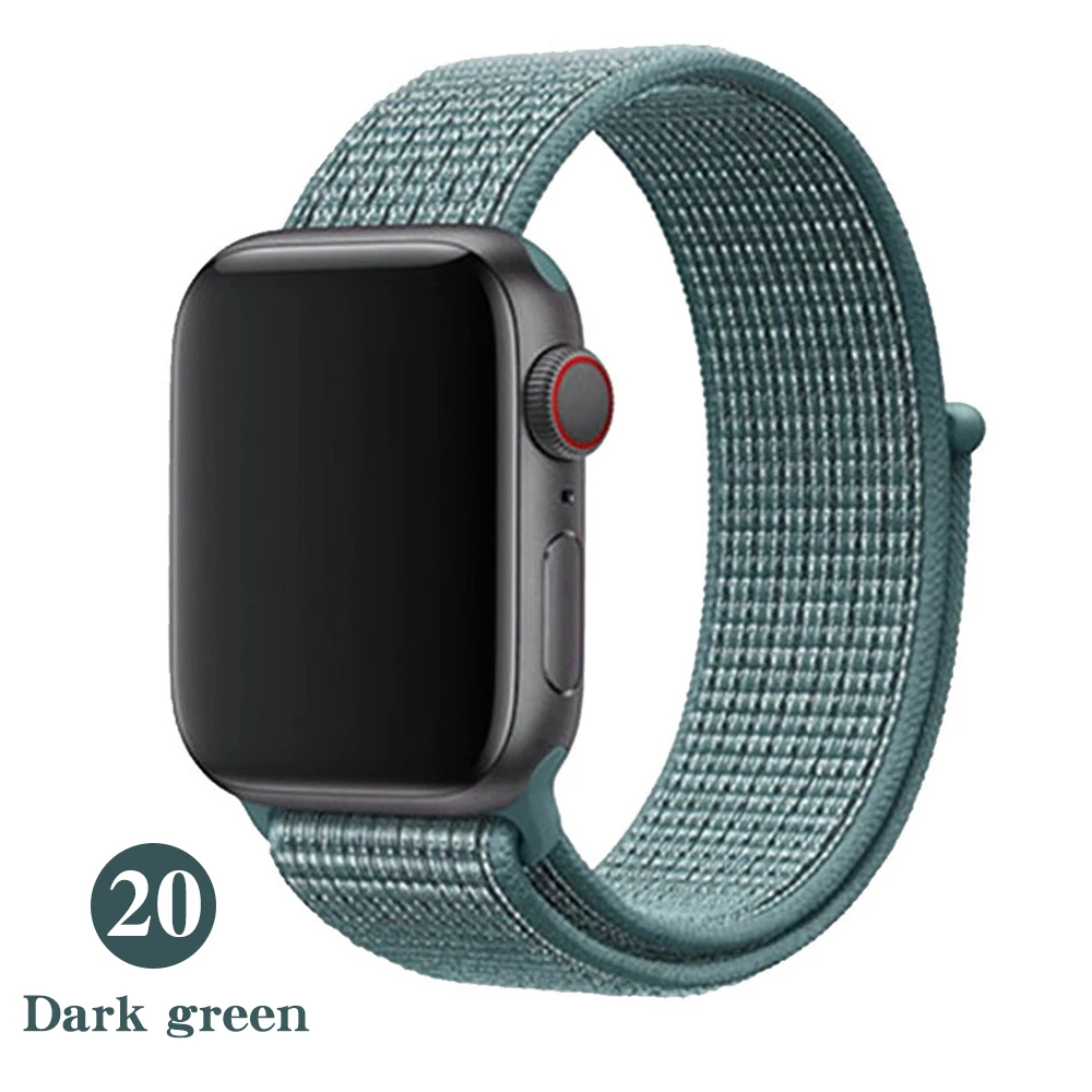 Тканый нейлоновый ремешок для apple Series 5, ремешок для часов 42 мм, 44 мм, 38 мм, 40 мм, спортивный нейлоновый браслет для iwatch 4/3/2/1 - Цвет ремешка: Dark green