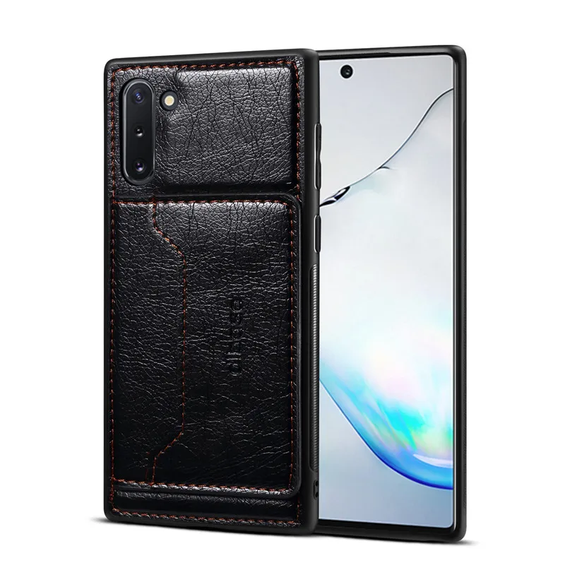 Черный Для samsung Note 10 чехол Lether держатель для карт Стенд Автомобильный Магнитный чехол для телефона для samsung Galaxy Note 10 plus чехол Note10+ pro Чехол - Цвет: Черный