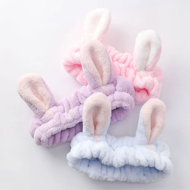 New Cute Rabbit Ears Headbands Wash Face Makeup Elastic Hair Bands Coral Soft Turban Headwear Accessories For Women Girls |
