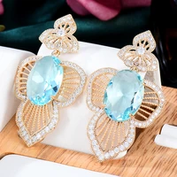 soramoore sweet round big blue earrings for women wedding cubic zirconia cz fashion noble bridal earring boucle doreille 2022