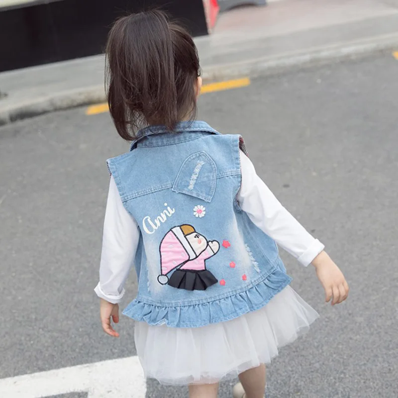 Джинсовый жилет для девочек куртка из денима 8 повседневная верхняя одежда на