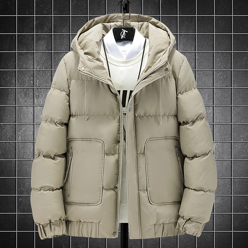 Solid Color Men's Parkas Fashion Oversize 5XL 2022 Winter Casual Thick Warm Hooded Cotton-Padded Jacket Male Streetwear Top Coat