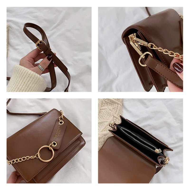 

Solid color leather female bag 2020 winter new shoulder bag fashion small square bag soft leather Messenger bag ladies wallet