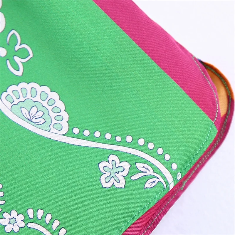 

TRAF Women 2021 Fashion With Print Shorts Vintage High Elastic Waist Side Vents Female Drawstring Short Pants Streetwear