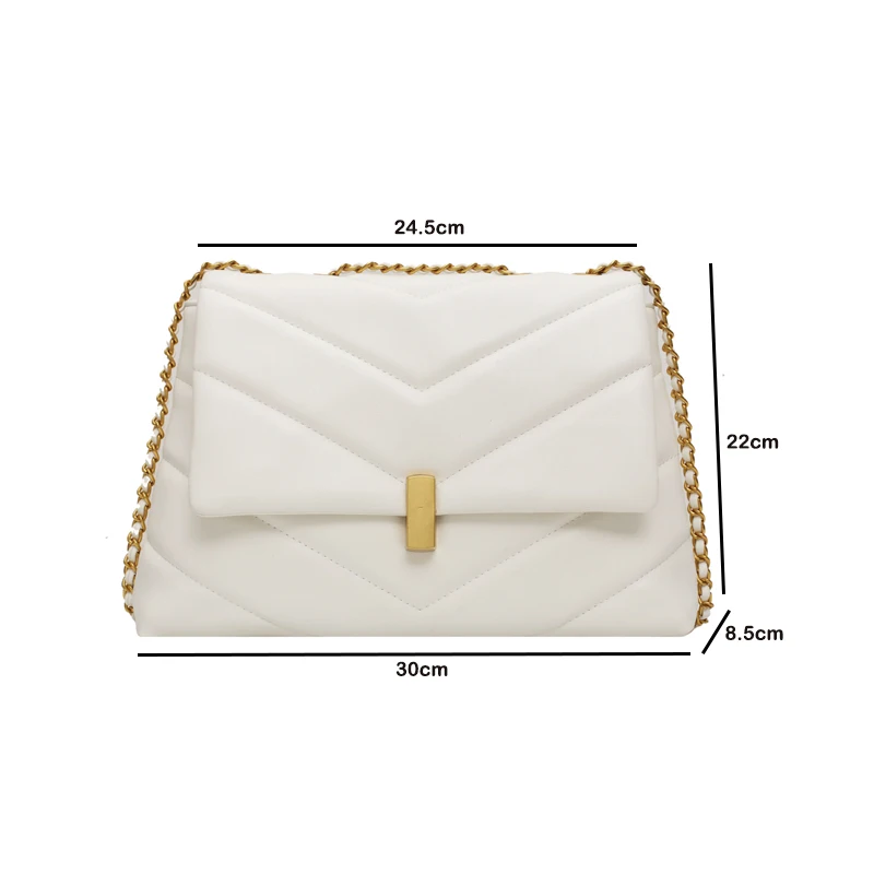 

Elegant High-quality PU Leather Large Tote Handbag for Women 2021 Designer New Trendy Textured Crossbody Bag Chain Shoulder Bag