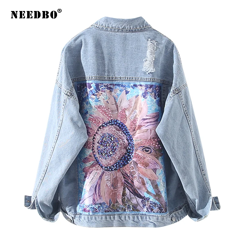 Denim Jacket Oversize Women Loose Korean Style Personality Heavy Industry Jean Jacket Coat Frayed Patchwork Chaqueta Streetwear