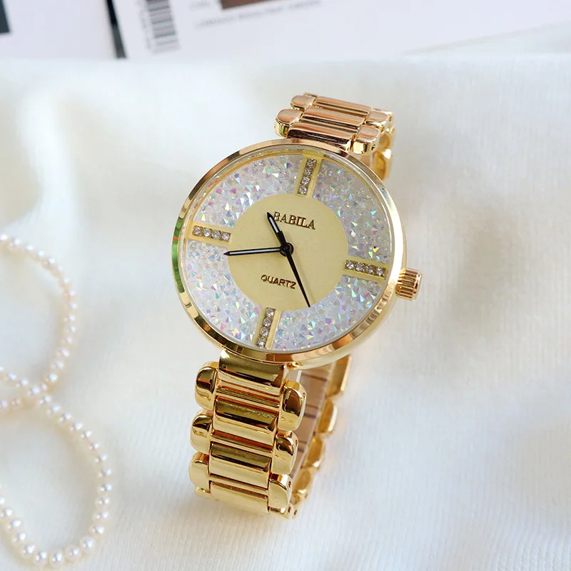 Enlarge Set Auger Waterproof Temperament Fashion Female Table Import Quartz Movement 18 K Gold Plated Life Waterproof Jewelry Clasp