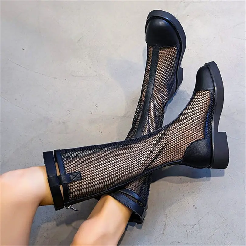 

Military Women Cow Leather Round Toe Knee High Sandals Boots Flat Heel Round Toe Oxfords Round Toe Party 35 36 37 38 39 40