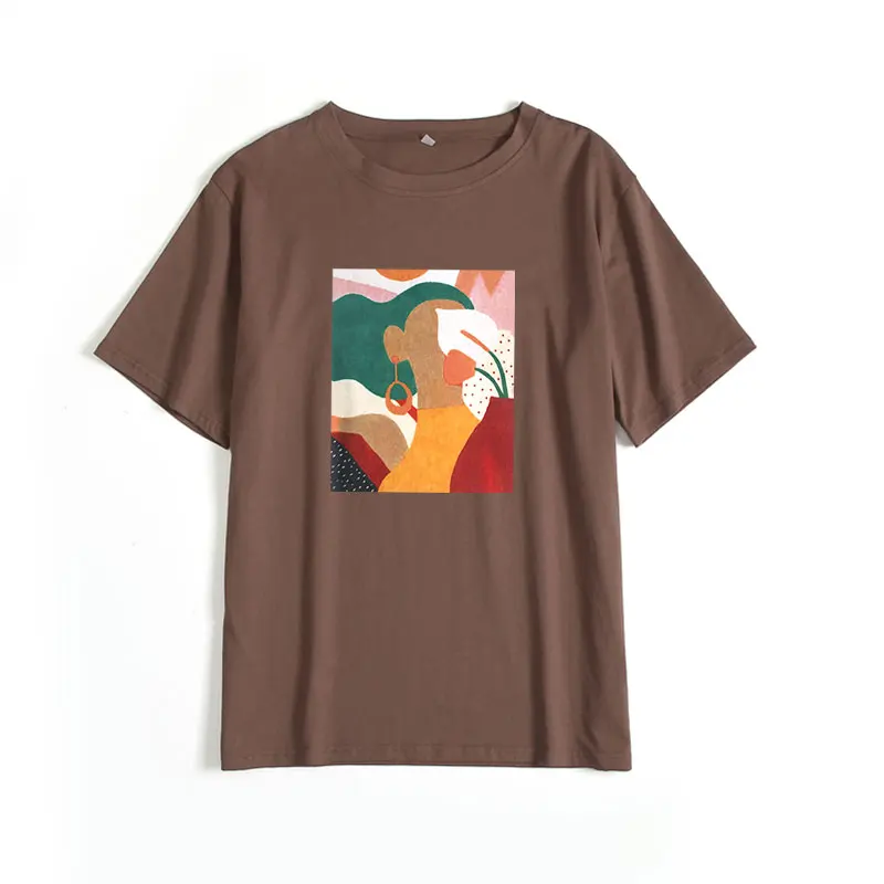 

Printed T Shirts Women 2021 New Soft Vintage Loose Tees Abstract Graphic Cotton Tshirts Summer Casual Tops