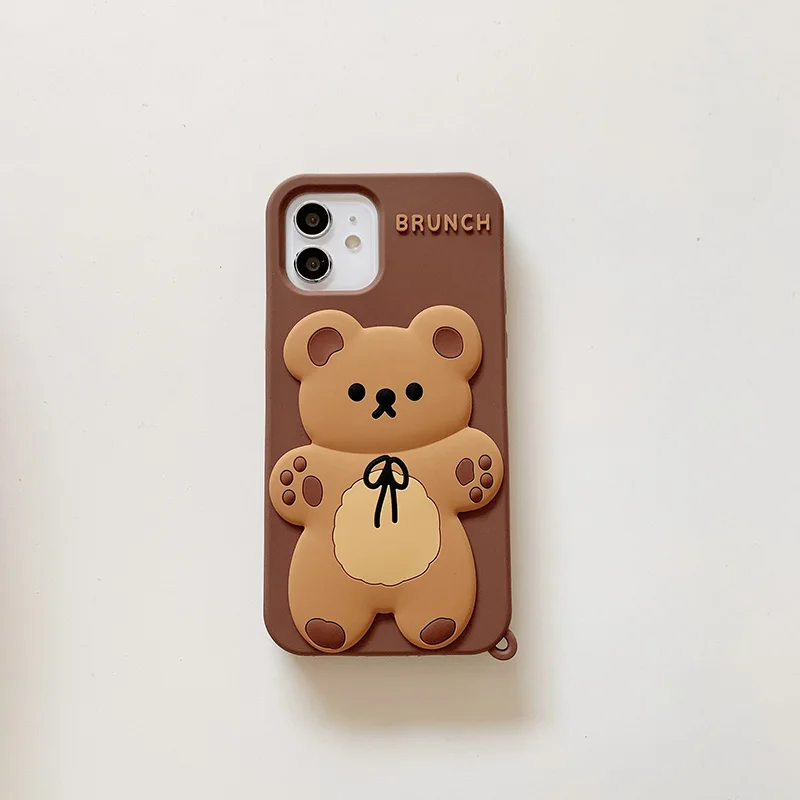

3D Stereo Phone Case For Iphone 11 12 Pro Bowknot Little Bear With Pendant For Iphone X XR XS Max 7 8 Soft Shell