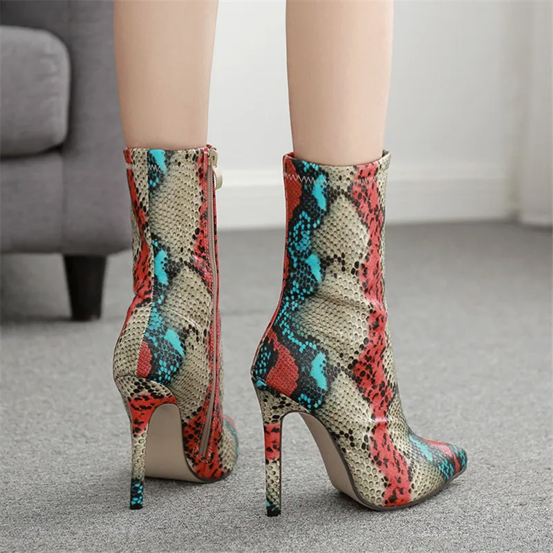 Привлекательные женские ботинки змеиная кожа ботильоны 11 5 экстремально тонкий