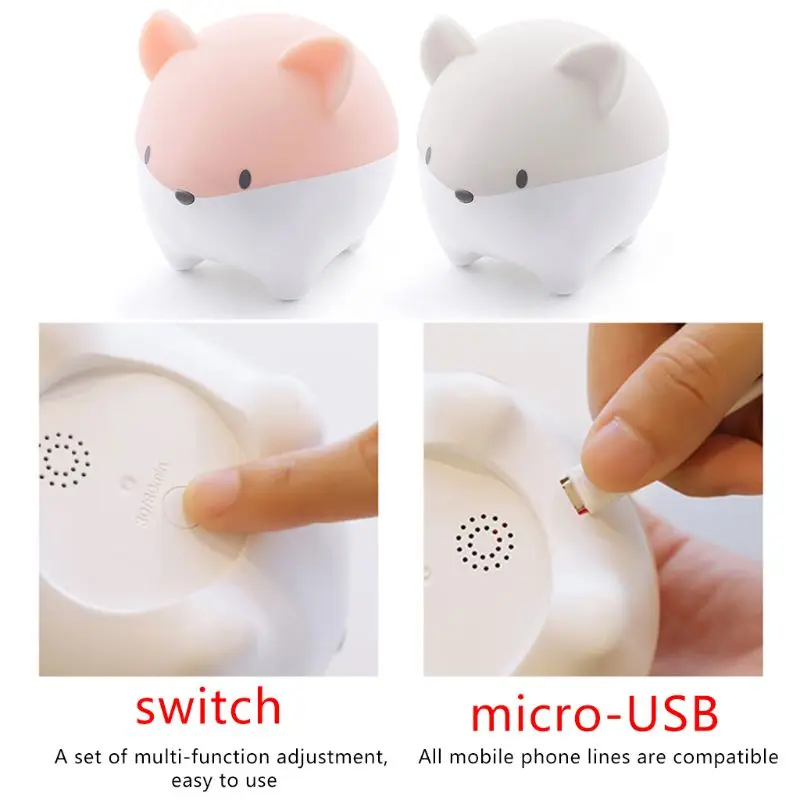 

USB Rechargeable LED Colorful Night Light Touch Dimmable Cartoon Silicone Soft Breathing Lamp Nursery Gift