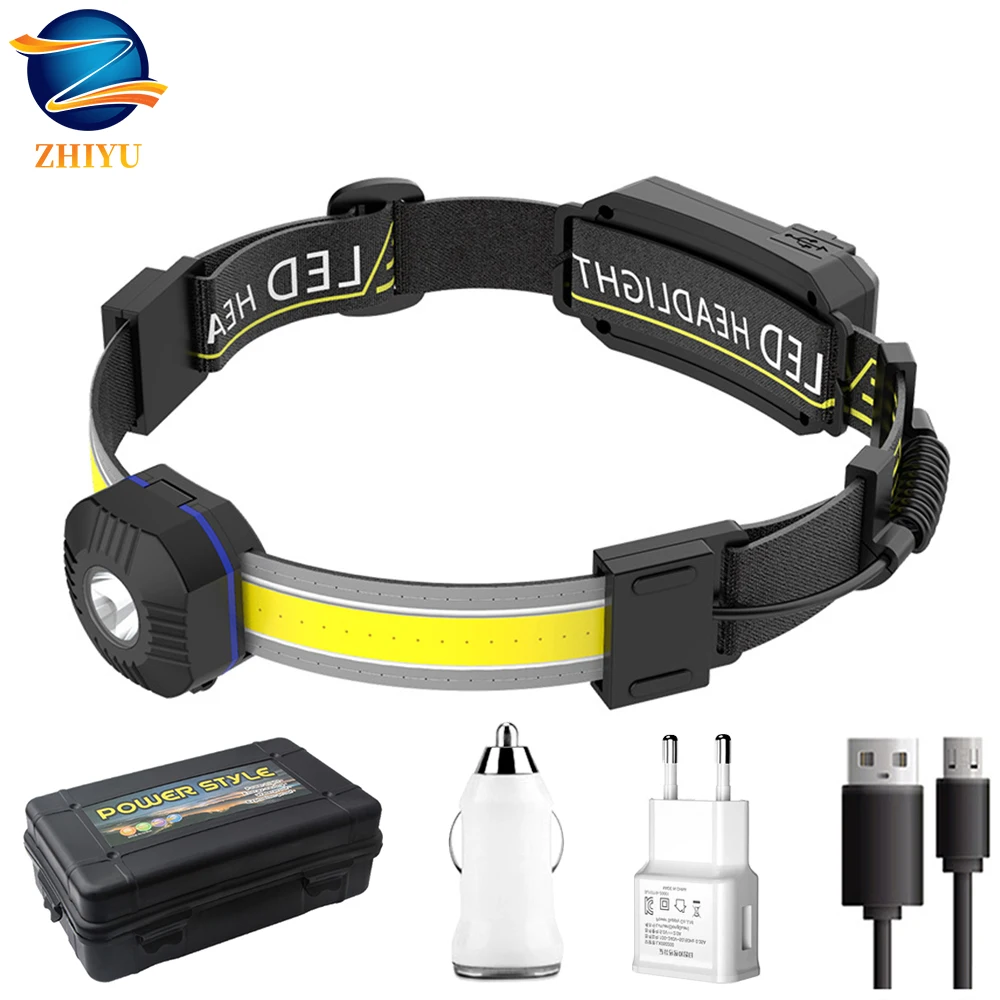 

ZHIYU Floodlight USB Rechargeable Headlamp Mini COB Built-in Battery Headlight Red Light Warning Outdoor Searchlight Headlight