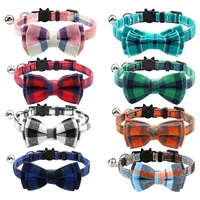 cute bowtie cat collar breakaway with bell plaid collar set for kitty puppy adjustable 7 8 10 2