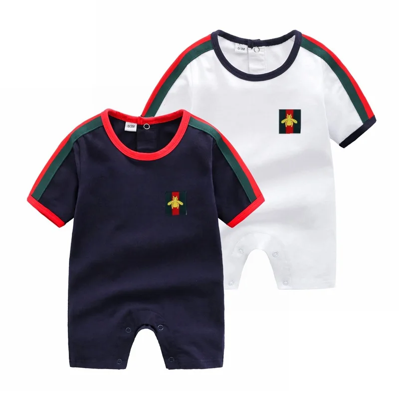 

summer Newborn baby clothes corset short-sleeved O-Neck Patchwork Striped clothing covered short ropa bebe baby boy girl romper