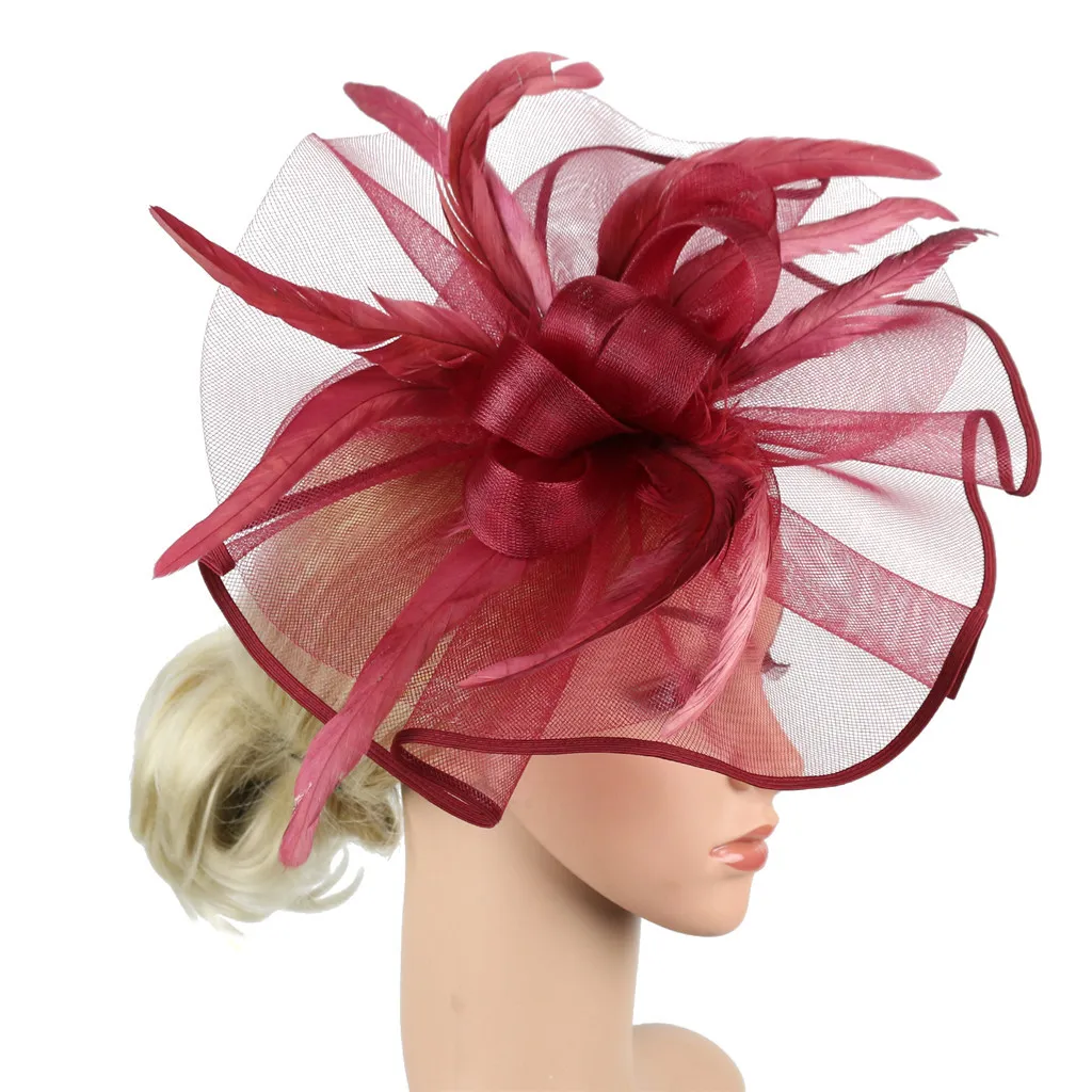 Женская элегантная шляпа на ремешке с цветами и перьями для вечеринки заколка