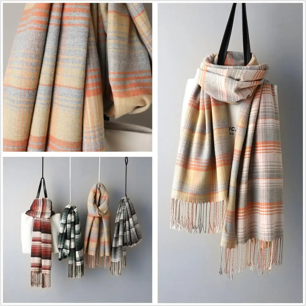 

2019 new scarf female Europe and the United States winter double-sided color classic lattice tassels warm plaid collar shawl