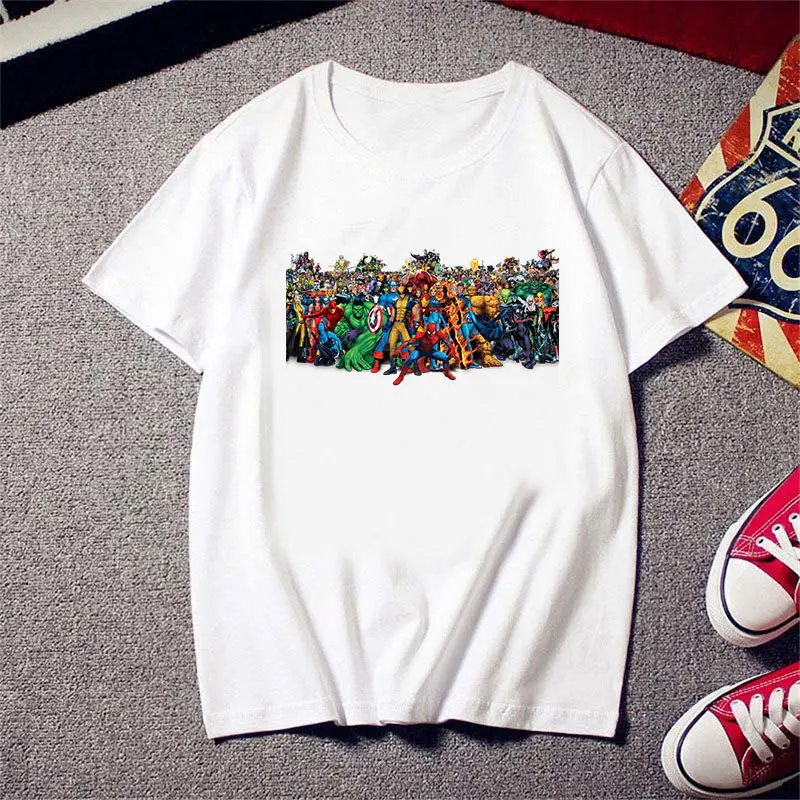 

Fashion Women Marvel T-Shirts Summer Short Sleeve Graphic Tees Lady White The Avengers Superhero Printed Tops Plus Size Clothing