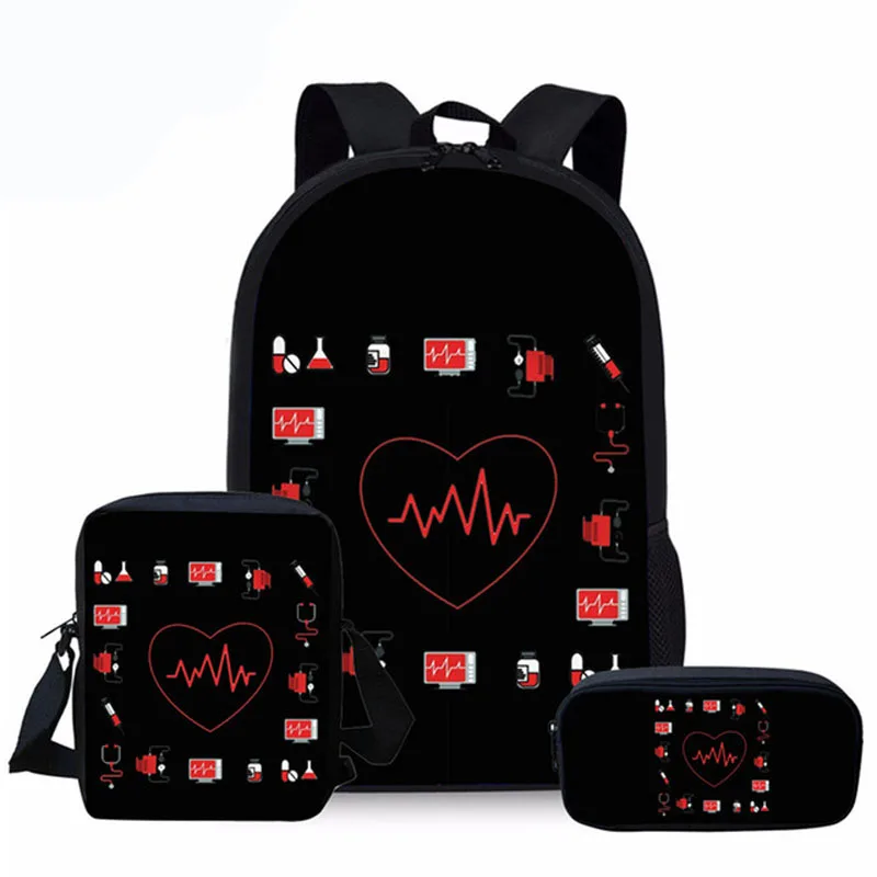 Nurse Heart Print School Bags for Kids Boys Girls 3pc/set Primary Schoolbag Children Shoulder Bagpack Teenagers Large Backpack