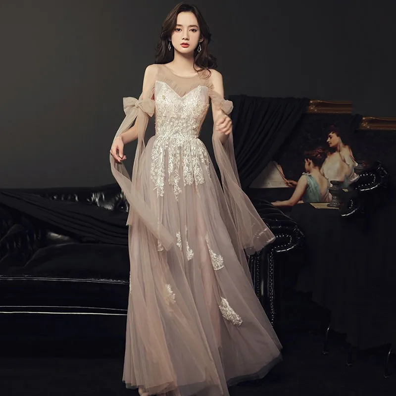 

Dreamy Appliques Flower Cheongsam Sexy Sweetheart Neck Dresses Gown Fairy Bowknot Mesh Maxi Qipao Romantic Banquet Vestidos