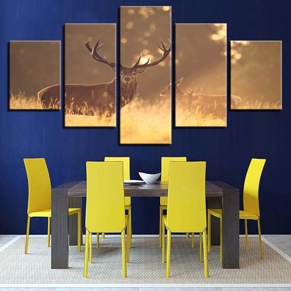 Домашний декор холст HD печать фотографии рамки 5 шт. животные олень картины осень