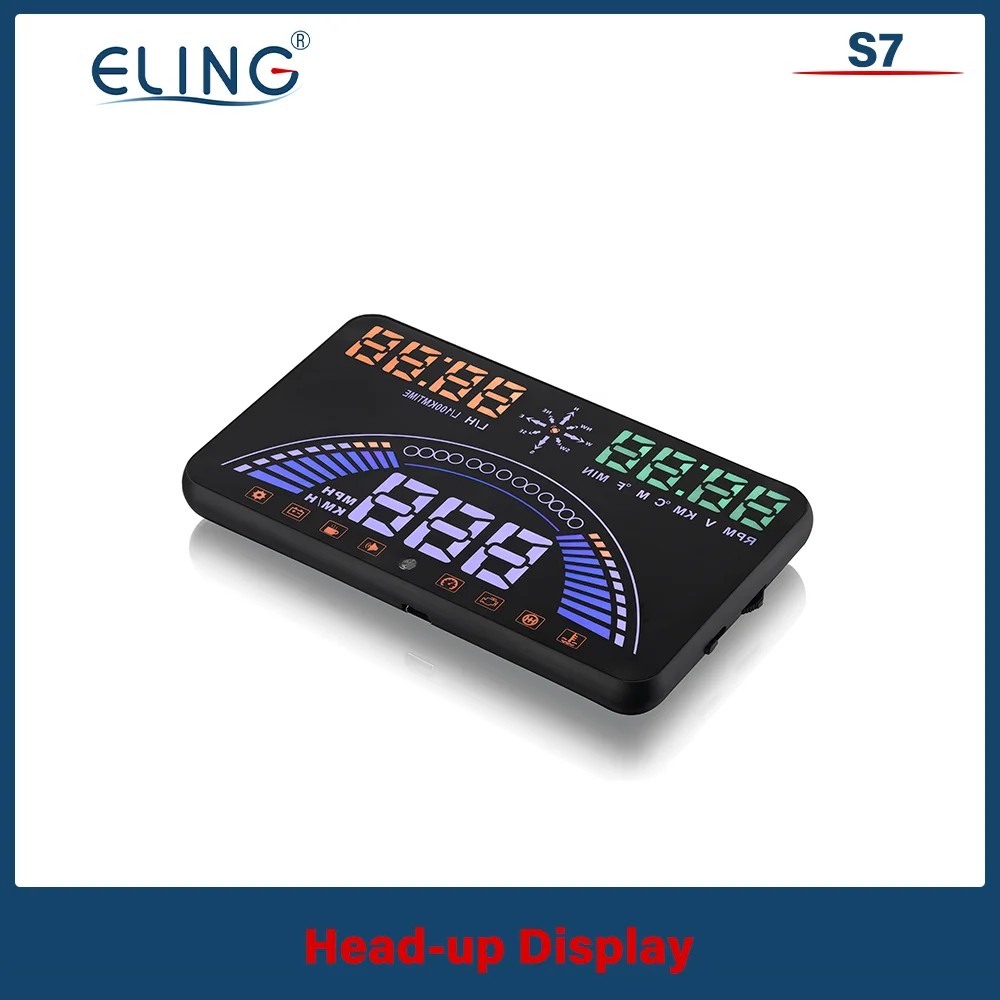 

ELING S7 HUD OBD2 GPS Head Up Display Two Systems Speedometer Gauge Tachometer Fuel Level Driving Time Buzz Projector