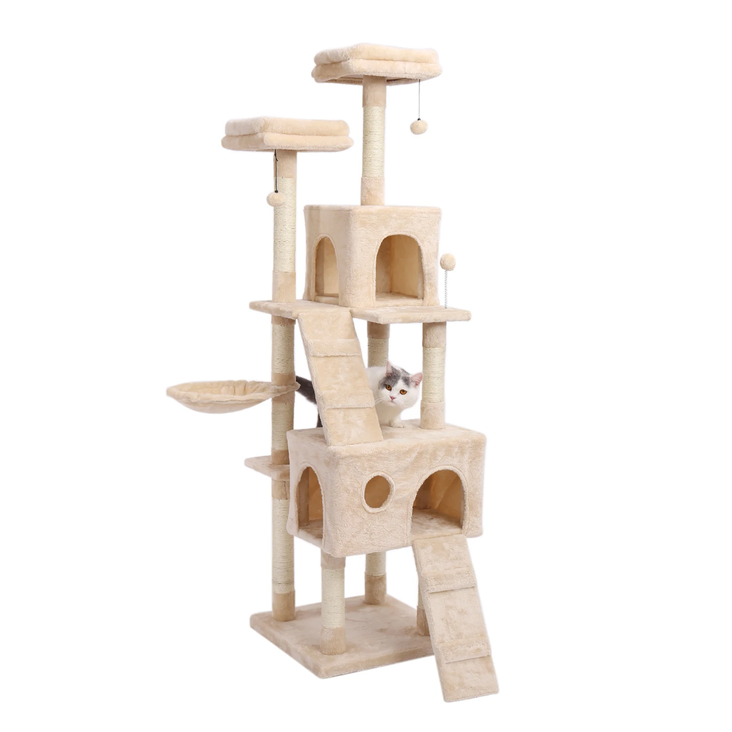 

Cat Tree With Scratching Posts,Deluxe Kitten Play House with 2 Condos Natural Sisals Kitty Climber Tower Furniture Beige