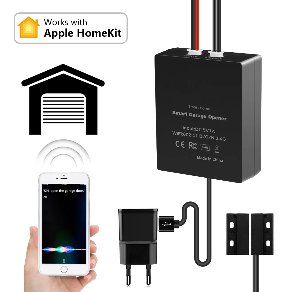 Умный коммутатор Apple HomeKit, Wi-Fi Автоматическая гаражная дверь, Siri, голосовое Беспроводное управление, открывание ворот, работа с Apple Home - изображение