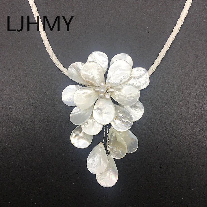 LJHMY элегантное отличное ожерелье из перламутрового цветка с кристаллами и