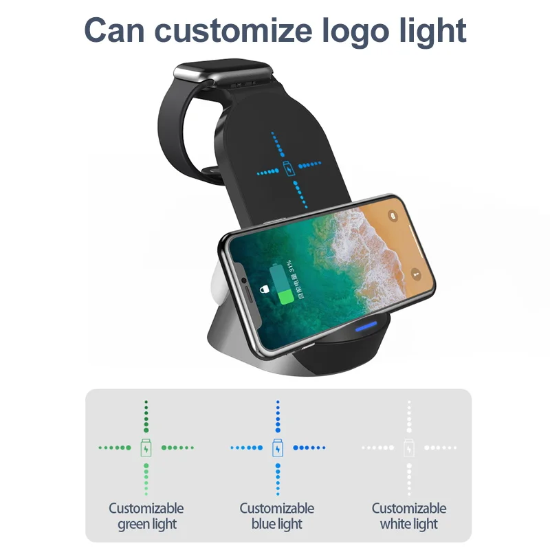 Беспроводное зарядное устройство 3 в 1 подставка для iPhone 12 11 pro Max XR 8 Samsung S20 S10 15 Вт