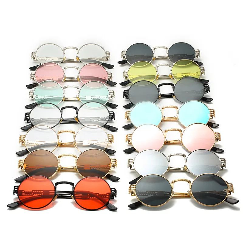 

NEW Round Steampunk Sunglasses Men Women Fashion Metal Glasses Brand Design Vintage Sunglasses High Quality UV400
