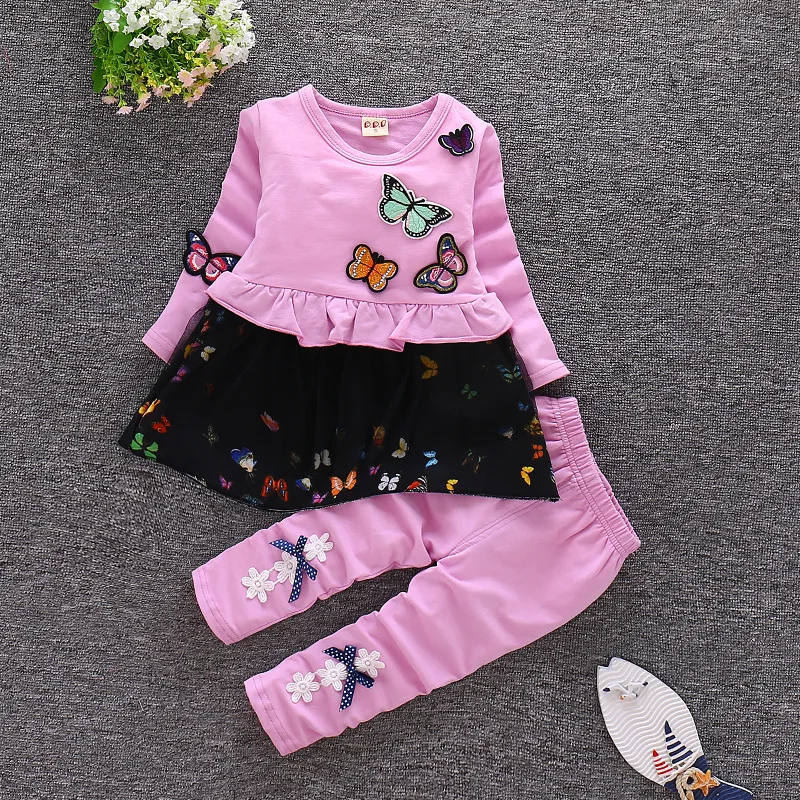 

Fashion Cotton Tops+pants 2pcs Kids Girls Wedding Clothing Set Baby Cute Outfits Infant Girls Spring Autumn Clothing Set