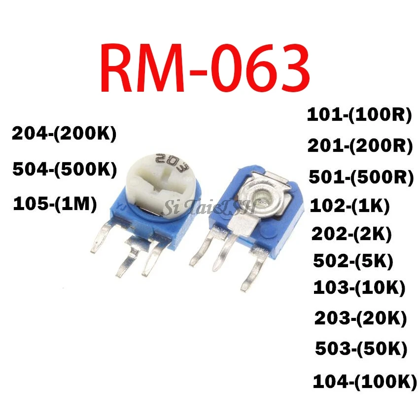 Резистор Rm063 Rm-063 100 200 500 1k 2k 5k 10k 20k 50k 100k 200k 500k 1m Ом триммер потенциометр переменный